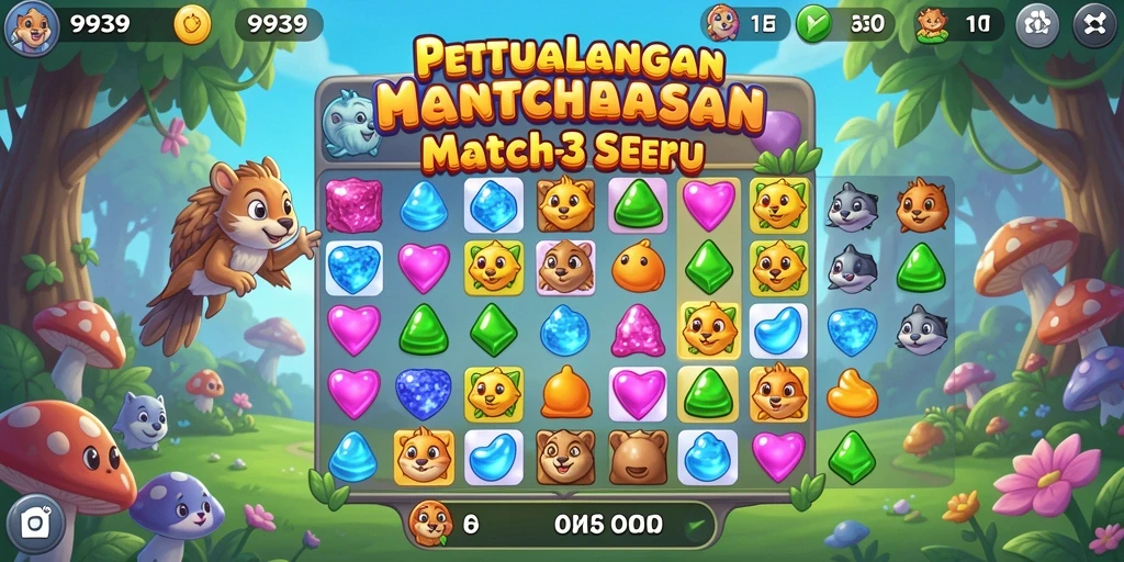 Tampilan seru gameplay 9939 dengan objek berwarna-warni.