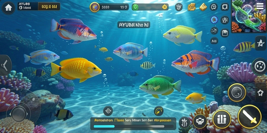 Tangkapan layar gameplay AYU89, menampilkan aksi seru menembak ikan.