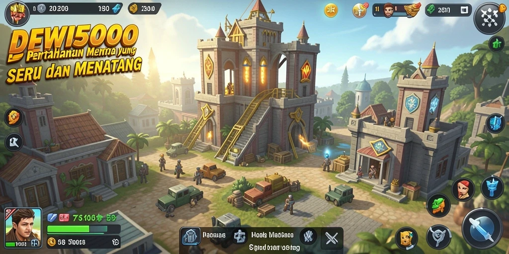 Tampilan gameplay <strong>DEWI5000</strong> yang menarik dalam pertahanan menara.