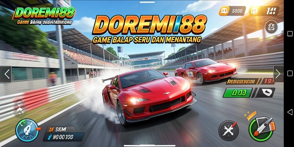 Tangkapan layar DOREMI88 menampilkan aksi balap yang mendebarkan.