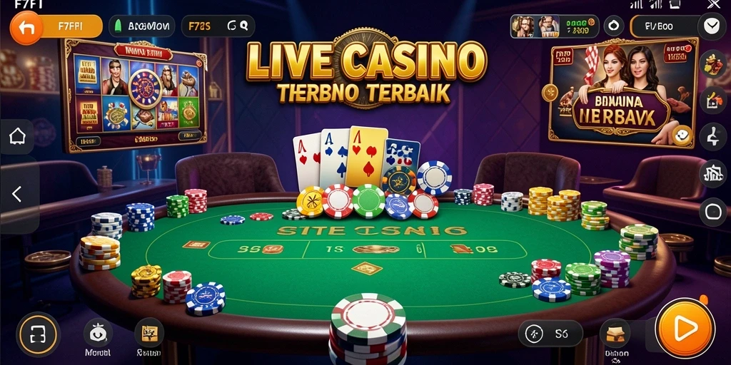 Screenshot F7F7 menampilkan dealer profesional dan suasana permainan Live Casino.