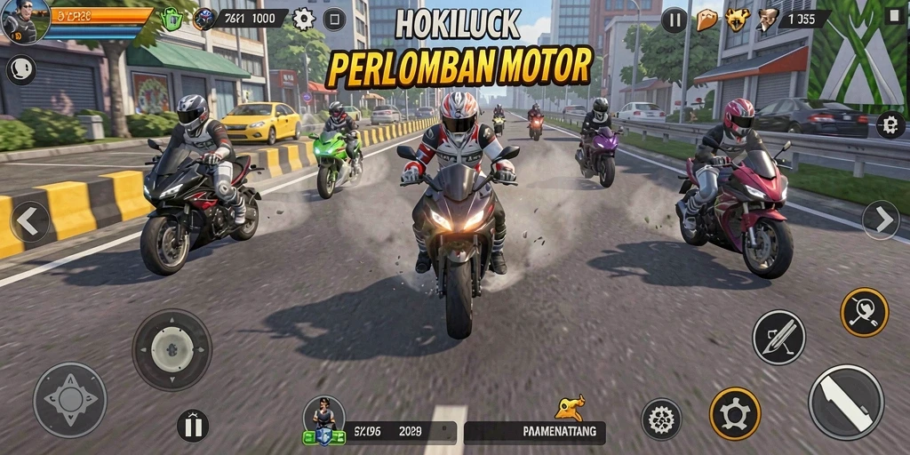 Tampilan menarik dari gameplay balap motor HOKILUCK.
