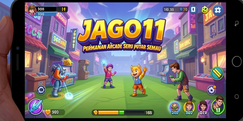 Tampilan gameplay menarik dari JAGO11 dengan warna cerah dan karakter yang dinamis.