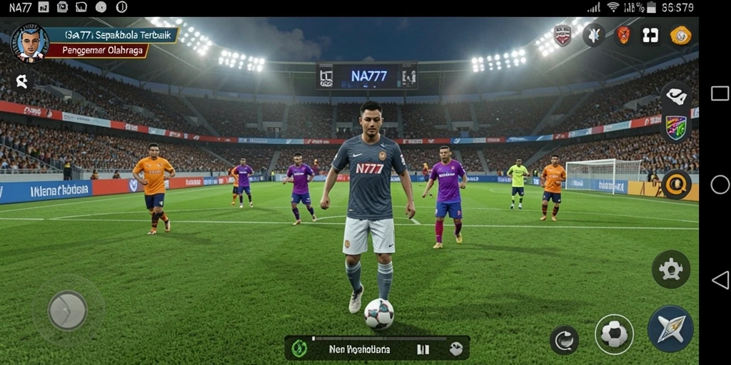 Tampilan aksi mendebarkan dalam NA777, memperlihatkan permainan sepakbola yang intens.