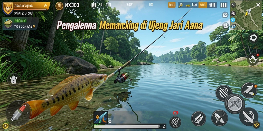 Screenshot NX303 menampilkan pemain sedang melakukan aktivitas memancing yang seru.