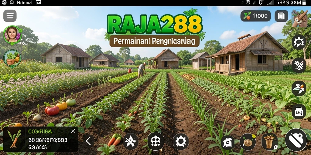 Screenshot gameplay RAJA288 dengan suasana pertanian yang cerah dan interaktif.