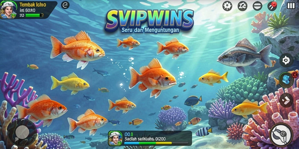 Tampilan gameplay seru dalam SVIPWINS saat berburu ikan.